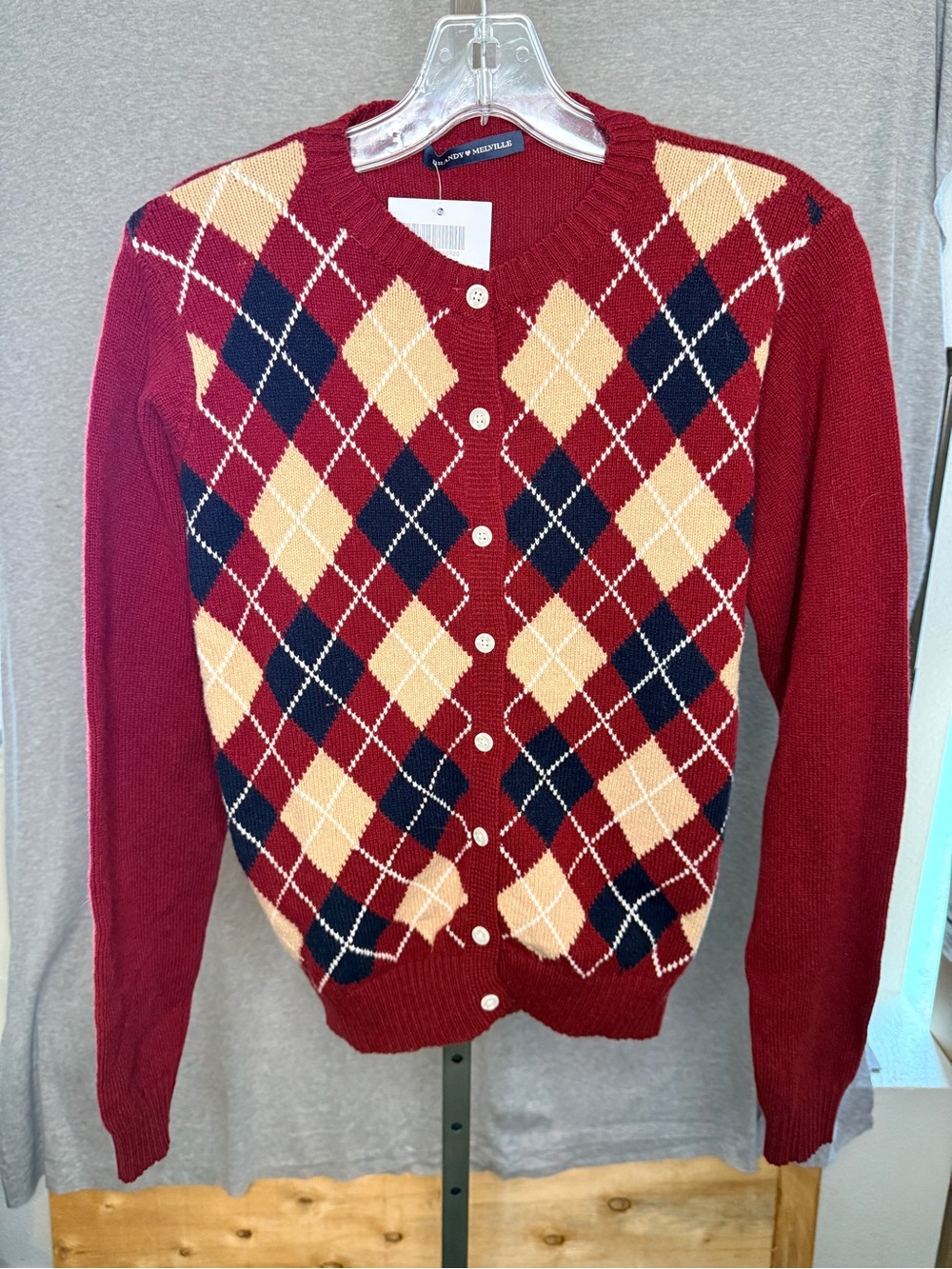Brandy Melville Red Argyle Button Cardigan